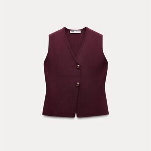 Zara Maroon Buttoned Vest